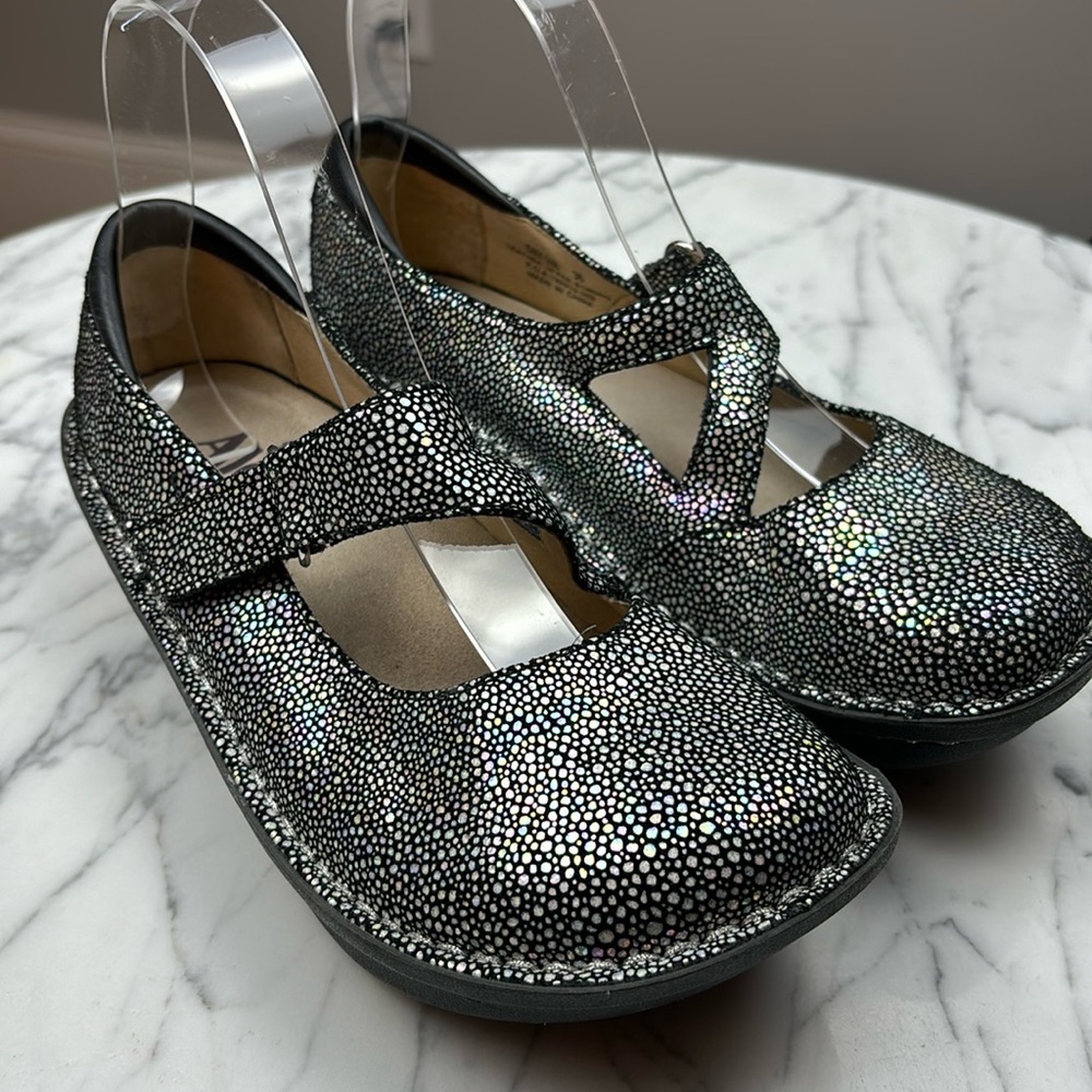 ALEGRIA BLACK SPARKLE MARY JANE CLOGS LEATHER SIZE 36, 5.5